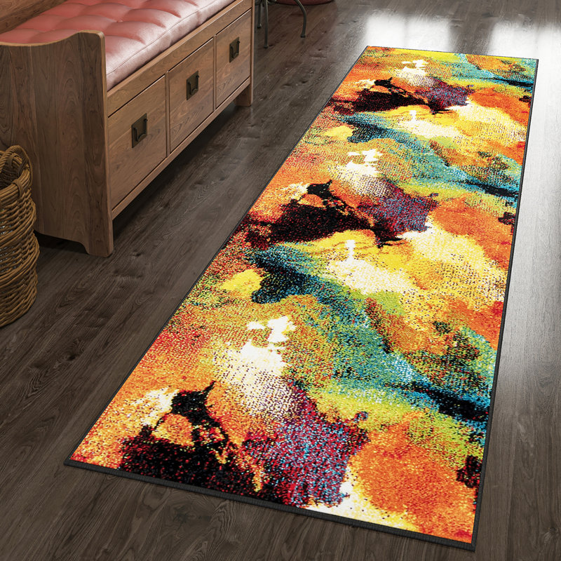 Tapis cramoisi / turquoise Kayaan, Tapis de couloir 2 pi 3 po x 7 pi 3 po