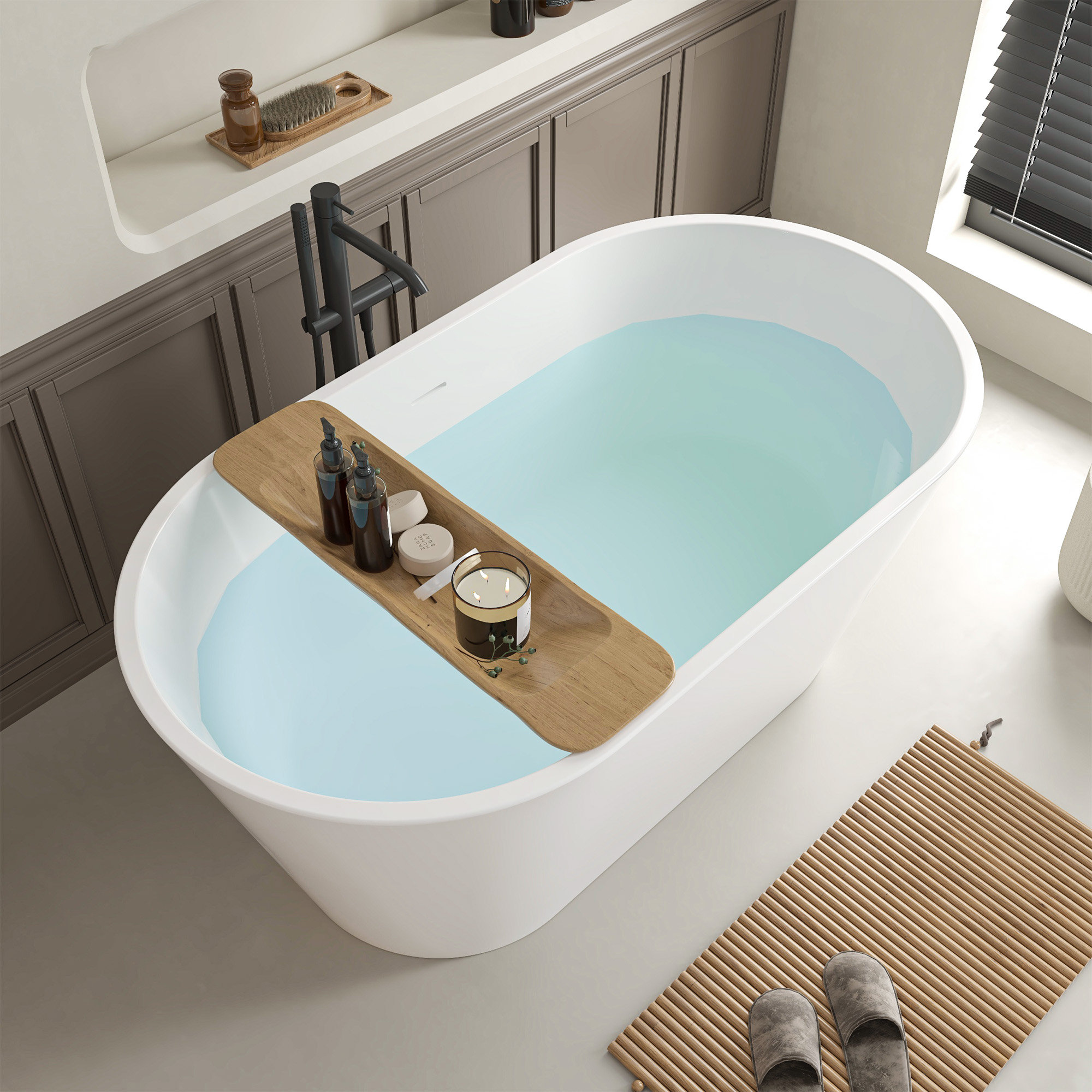 54'' x 29'' Freestanding Soaking Acrylic Bathtub, White/Integrated Overflow