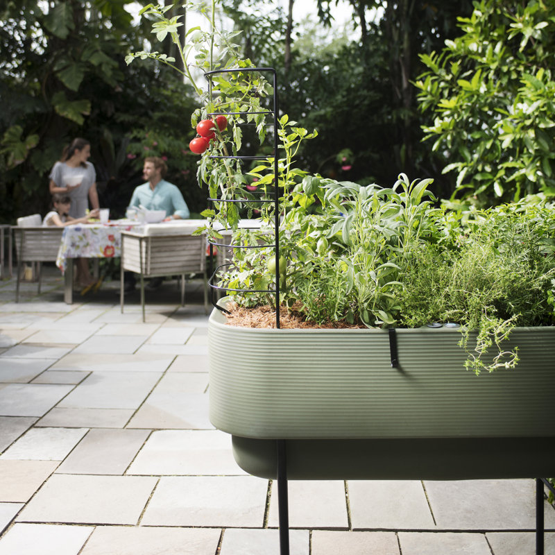 Olive Green Elevated Self-Watering Planter with Steel Legs
