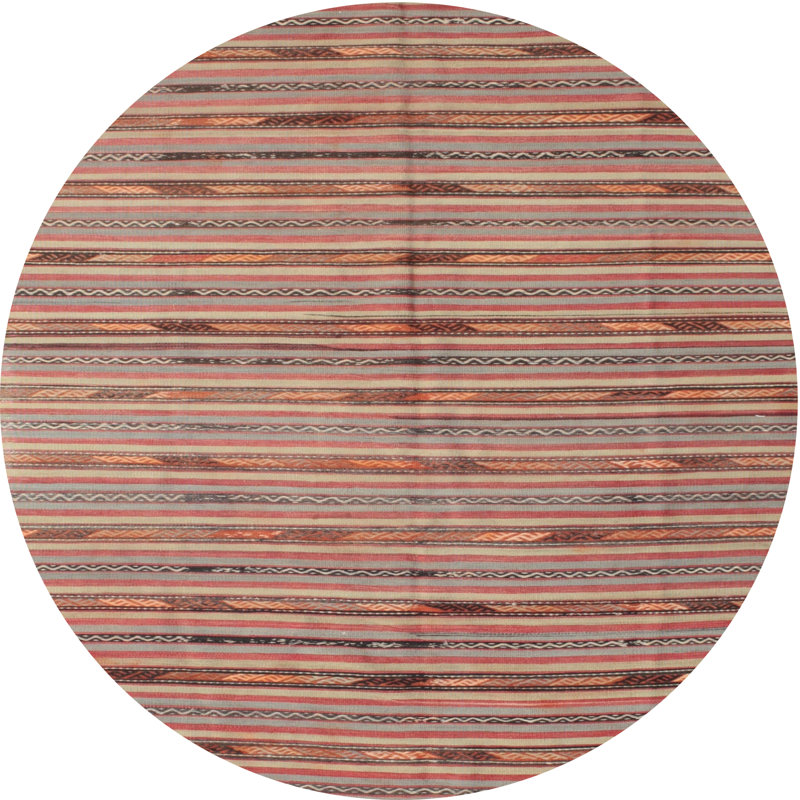 Tapis de zone rouge/brun contemporain, Rond 3 pi