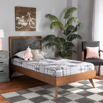 Lit plateforme en tissu d'ameublement gris foncé Jordison