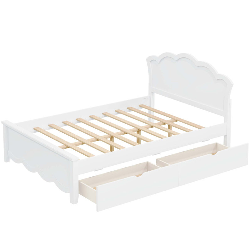 Lit plateforme double avec tiroirs de rangement pour la tête de lit, Lit double