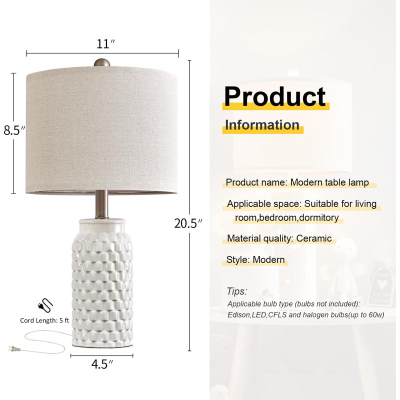 White Textured Ceramic Bedside Lamp Set with Beige Shades
