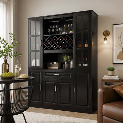 Meuble de rangement multifonctionnel avec casier à vin, porte-verres et grand espace organisé