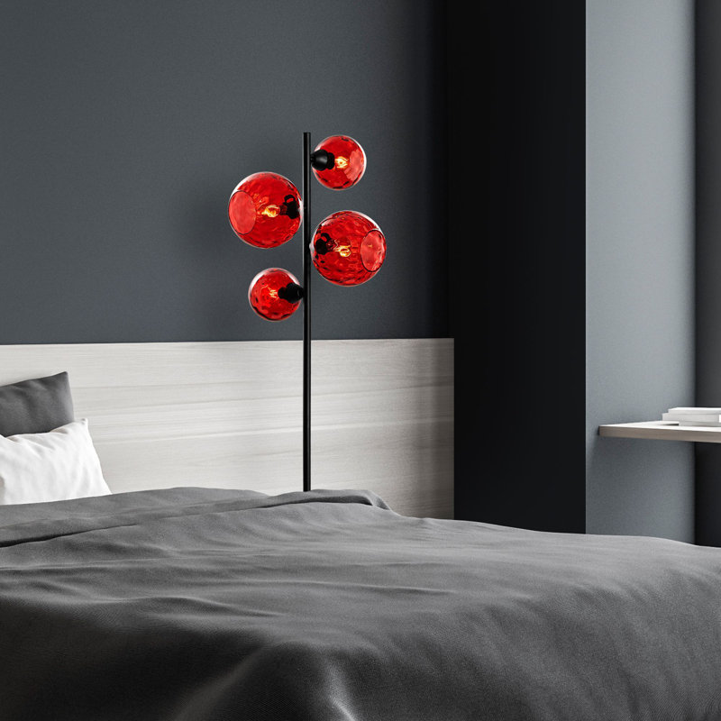 Modern Black Floor Lamp with Metal Body & Glass Cap, 13.8 x 13.8 x 65.0 inches | Socket Type: 4 x E27 Max 40W (Bulb Not Included) | Stylish Lighting for Living Room, Bedroom, & Office Decor, IP20 Rated