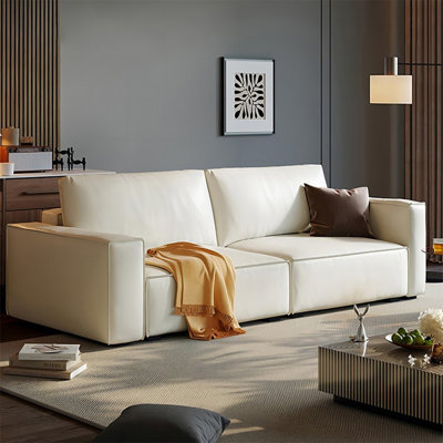 Causeuse-coussin modulaire en cuir véritable blanc crème