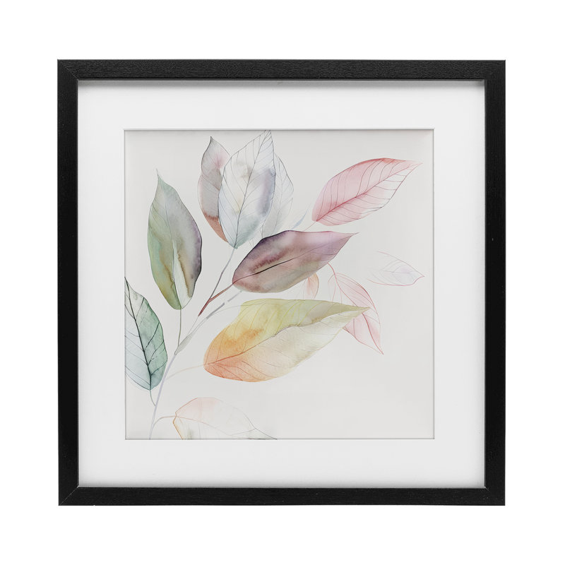 «Light Pastel Leaves», reproduction encadrée sous verre, design par Raymond Powers, H 13 po x l 13 po, Cadre noir minuit