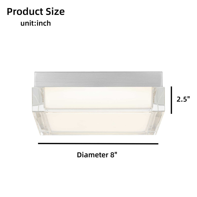 Plafonnier encastré à DEL chromé intégré, trois températures de couleur, H 4 po x l 8 po x P 8 po