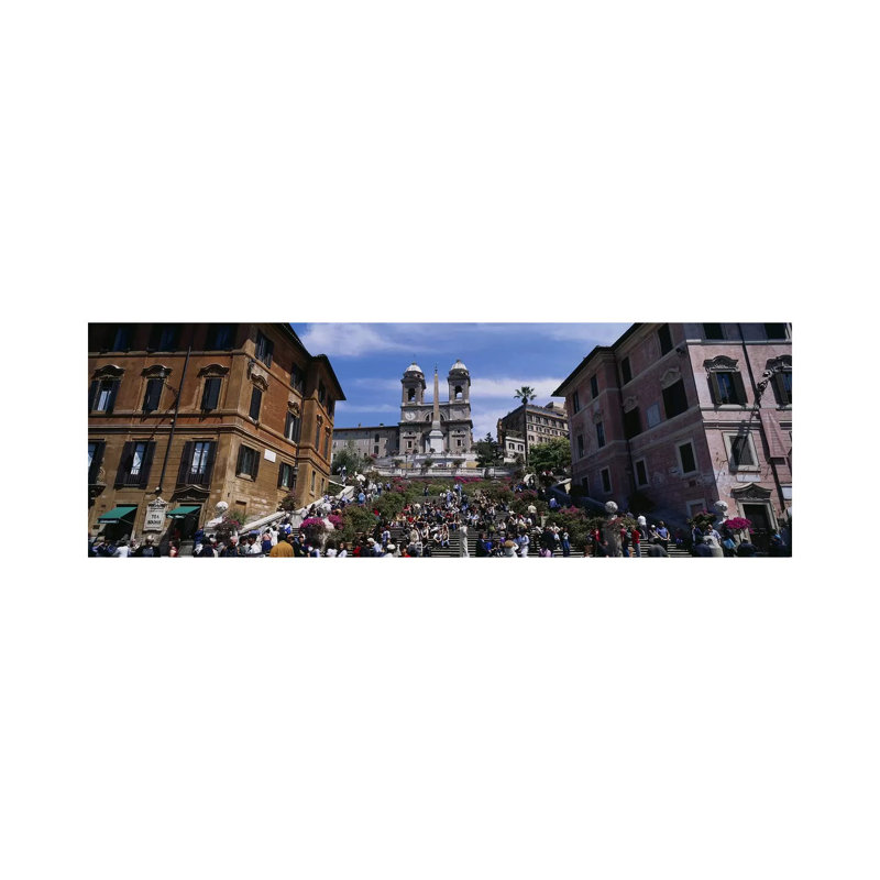 Low Angle View Of Tourist On Steps, Spanish Steps, Rome, Italy - Wrapped Canvas Panoramic Print