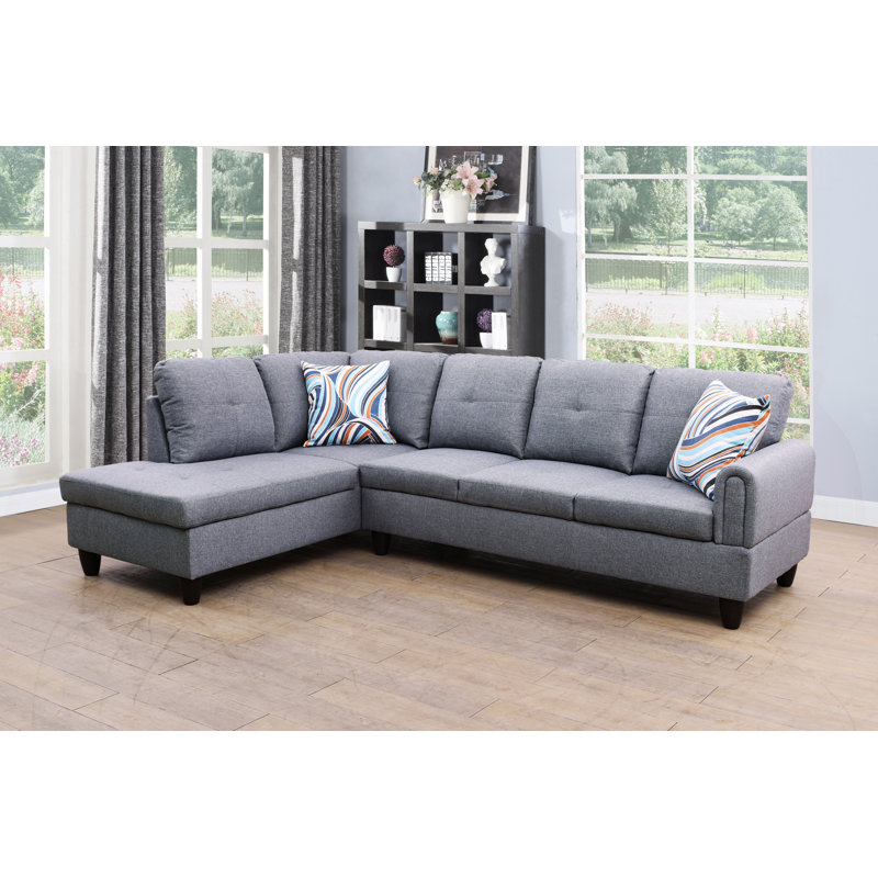 Canapé modulaire de 97 po Budwin, Accoudoir à droite (vu de face), Mélange de lin gris anthracite
