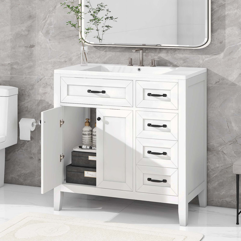 Ensemble de meuble-lavabo simple 35,98 po avec dessus Pyle, Noir, Blanc