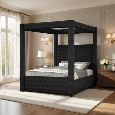 Bedroom Four - Poster King Bed In Modern Sense With Black Rich Velvet Headboard And For