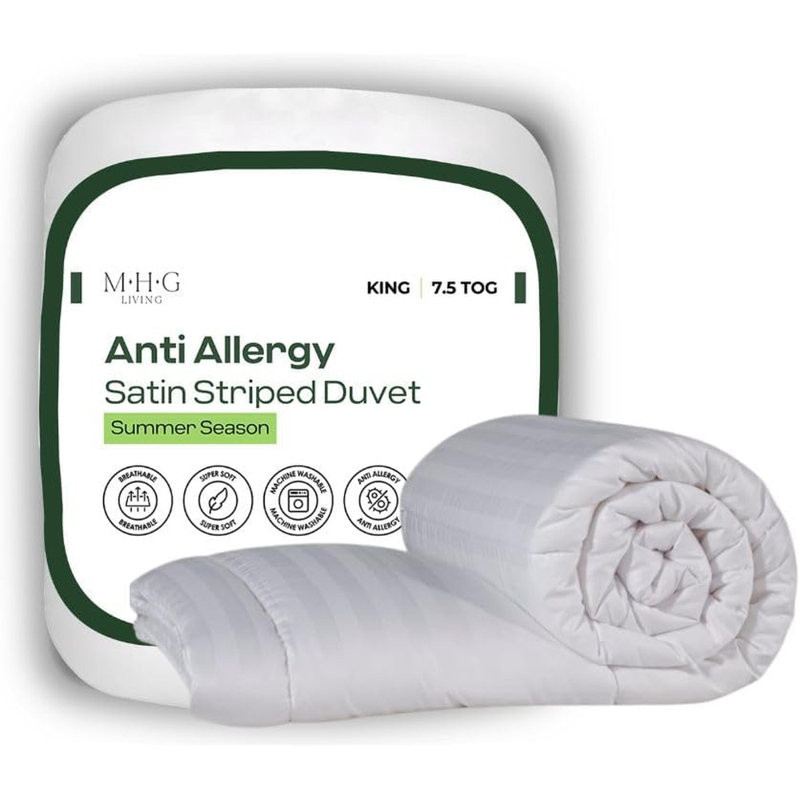 MHG Living Luxury Soft Touch Striped Microfibre 7.5 Tog Duvet – Anti-Allergy, Lightweight & Breathable Summer Quilt – Single, Double, King & Super King