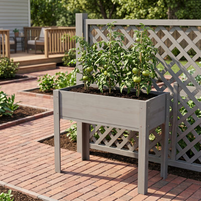 Lit de jardin surélevé en bois avec pieds 31x31x16 pouces, boîte à fleurs d'extérieur compacte pour plantes, fleurs, fruits, légumes et herbes