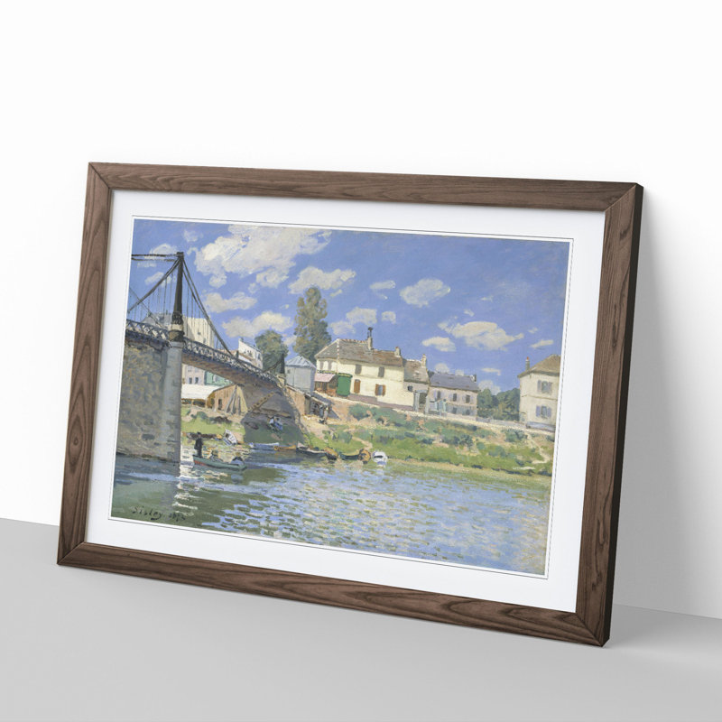 Bridge at Villeneuve-La-Garenne by Alfred Sisley - Picture Frame Painting, Walnut, 36cm H x 48cm W x 2cm D