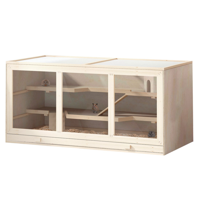 Amber Wooden Hamster Cage Exercise Play House Pen with Tray Openable Top