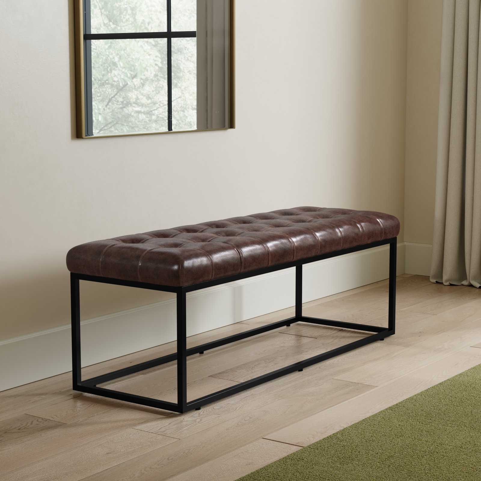 Pearson 50"-55" Genuine Leather Bench, Dark Sienna Top Grain Leather, 17.5" H x 50" W x 17" D