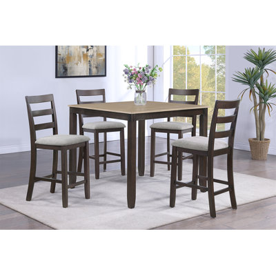 Rustic Farmhouse Transitional 5-Pc Counter Height Dining Set Square Table Wood Top Bottom Display Shelf Linen Look Fabric Upholstery Chair Wooden Dini -  Lark Manorâ¢, C91235C2EEBF4261A2CC7712DA8BA803