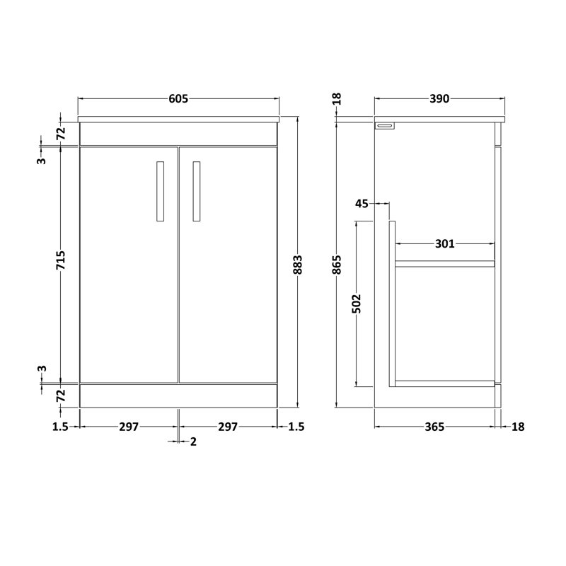 Athena Gloss White 60cm Free-Standing Vanity Unit Base Only
