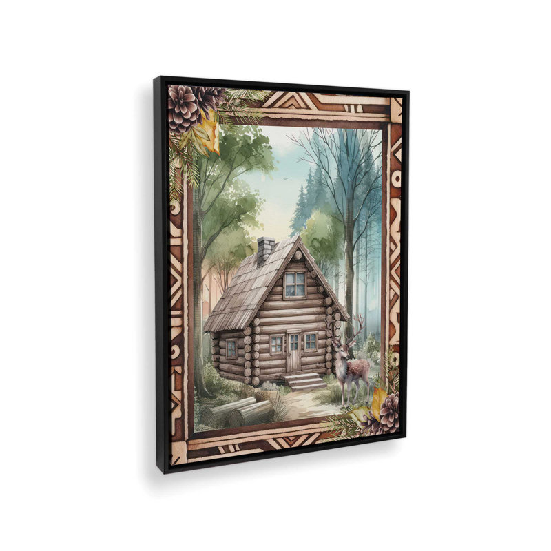 «Woodland Retreat Cabin» par Nicole DeCamp, reproduction d'art, Framed Canvas, Black, 36 W x 48 H