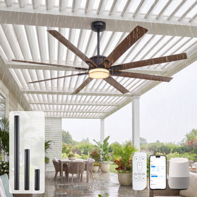 72 inch Wet Rated Outdoor Ceiling Fan with Light, 9503 CFM High Airflow All Weather Waterproof Smart Alexa App Control, 8 Brown Aluminum Blades for Large Gazebo Commercial Hotel