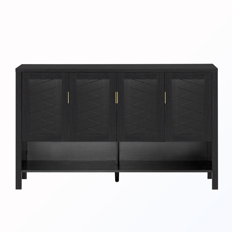 Buffet de rangement 4 portes avec tablette ouverte et tablettes réglables, Noir
