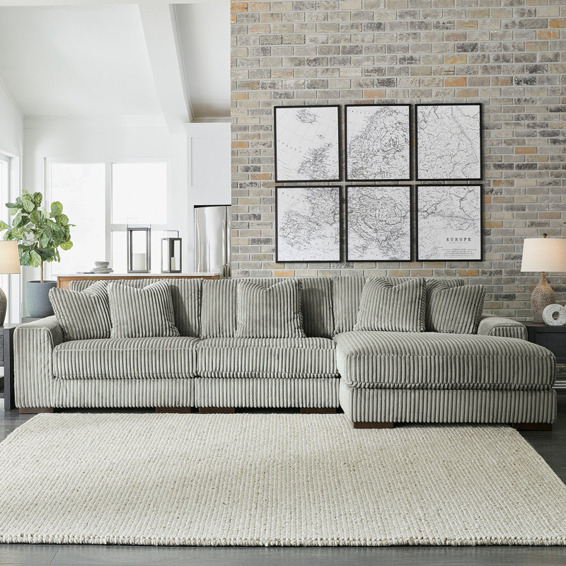 Lindyn 3 - Piece Upholstered Sectional, Gray Polyester, Right Hand Facing