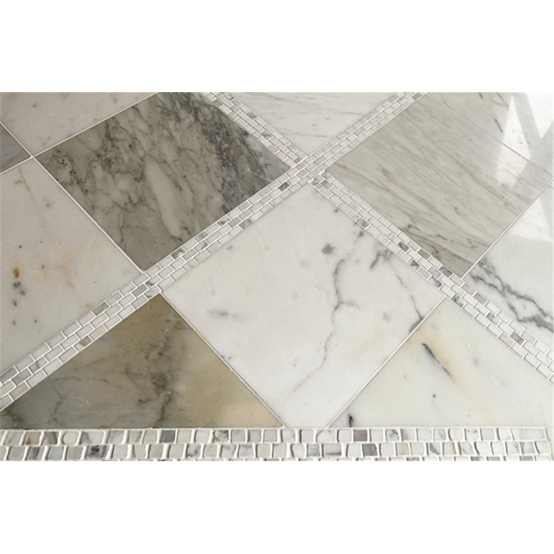 12" x 11" Marble Mosaic Wall & Floor Tile, White/Beige