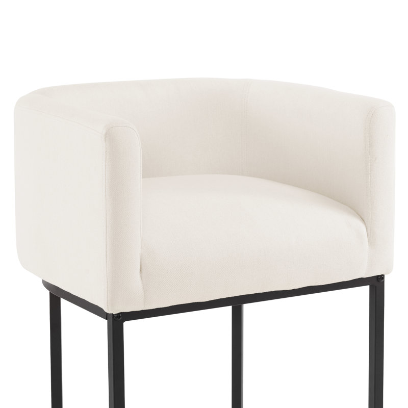 Vernon 27" H Counter Height Bar Stools Set Of 2, Modern Barrel Counter Stools With Backrest And Arms, Metal Frames, Linen Fabric Upholstered Accent Barstools For Kitchen Island
