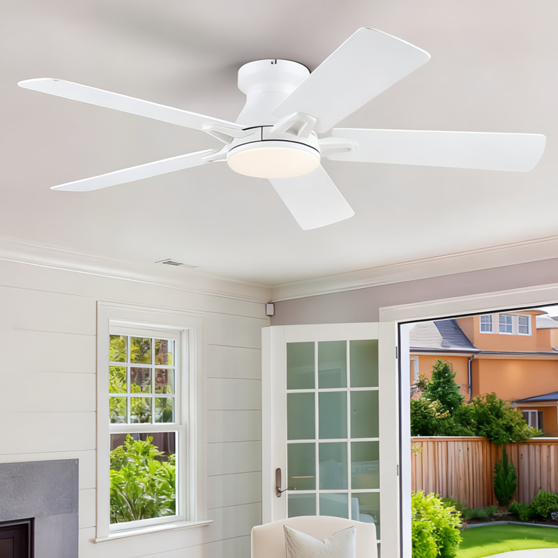 52" Ceiling Fan With Led Light Kit And Remote Control, White
