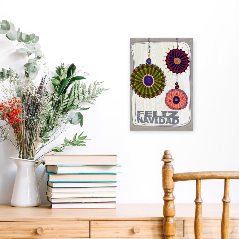 Feliz Navidad Ornaments Abstract Colorful Vibrant Winter Wall Art Print, 45.72cm H x 30.48cm W