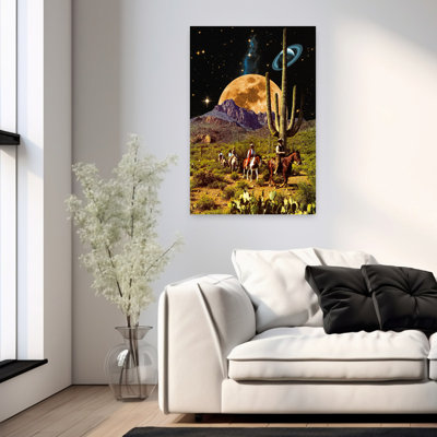 Space Cowboys, rétro, rétro, cactus, paysage, nature, art mural