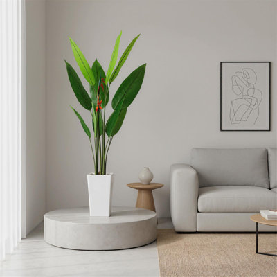 Artificial Tropical Plant with White Tall Planter for Living Room Entryway Porch Office