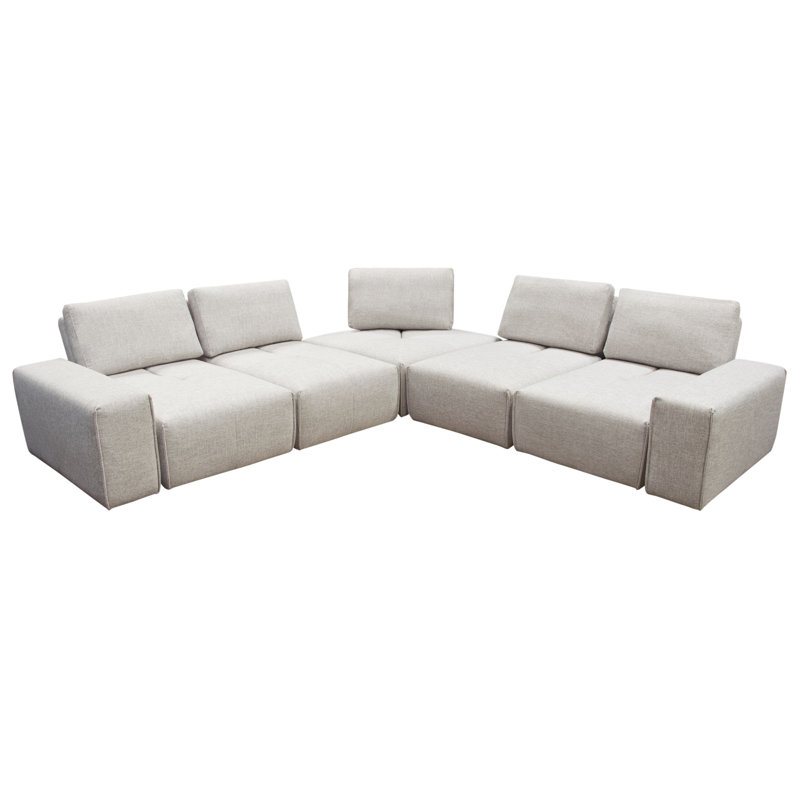 Canapé modulaire d'angle 5 places avec dossiers réglables en tissu brun clair Jazz