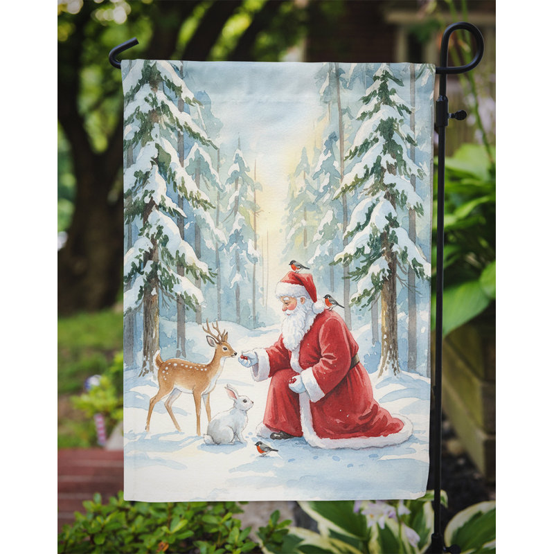 Père Noël dans la forêt avec la faune Drapeau de jardin de Noël, Taille du jardin, Père Noël dans la forêt avec la faune