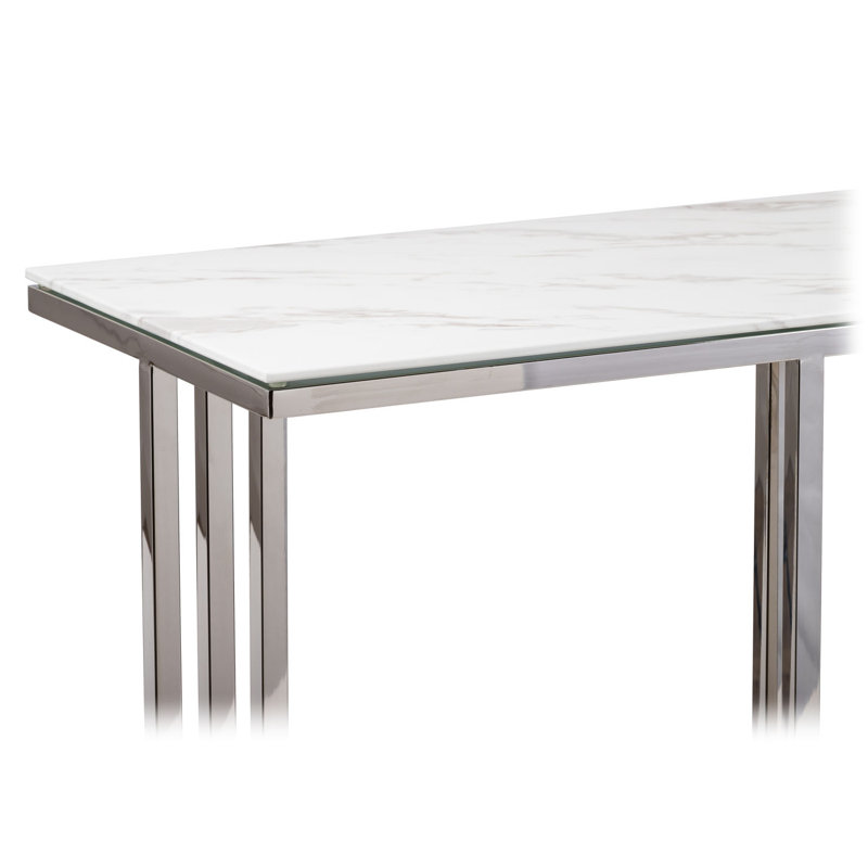 Hodgdon 120cm Glass Top Console Table, Silver, White