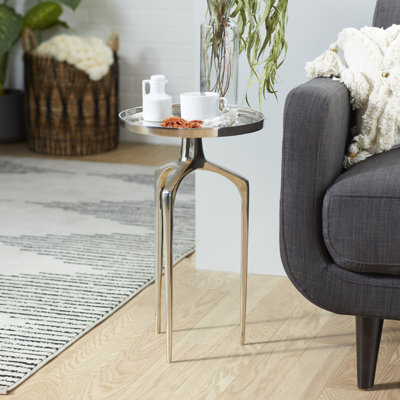 Jody Aluminum Black Metal Tray Inspired Top Side End Accent Table with 3 Tripod Legs