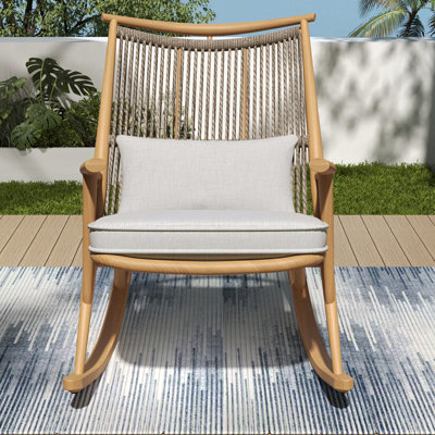 High - Quality Outdoor Rocking Chair With Maple Tinted Iron, Fade Seat Cushions Comfort Focused Finished Iron Frame, Breathable Back, Soft For Porch