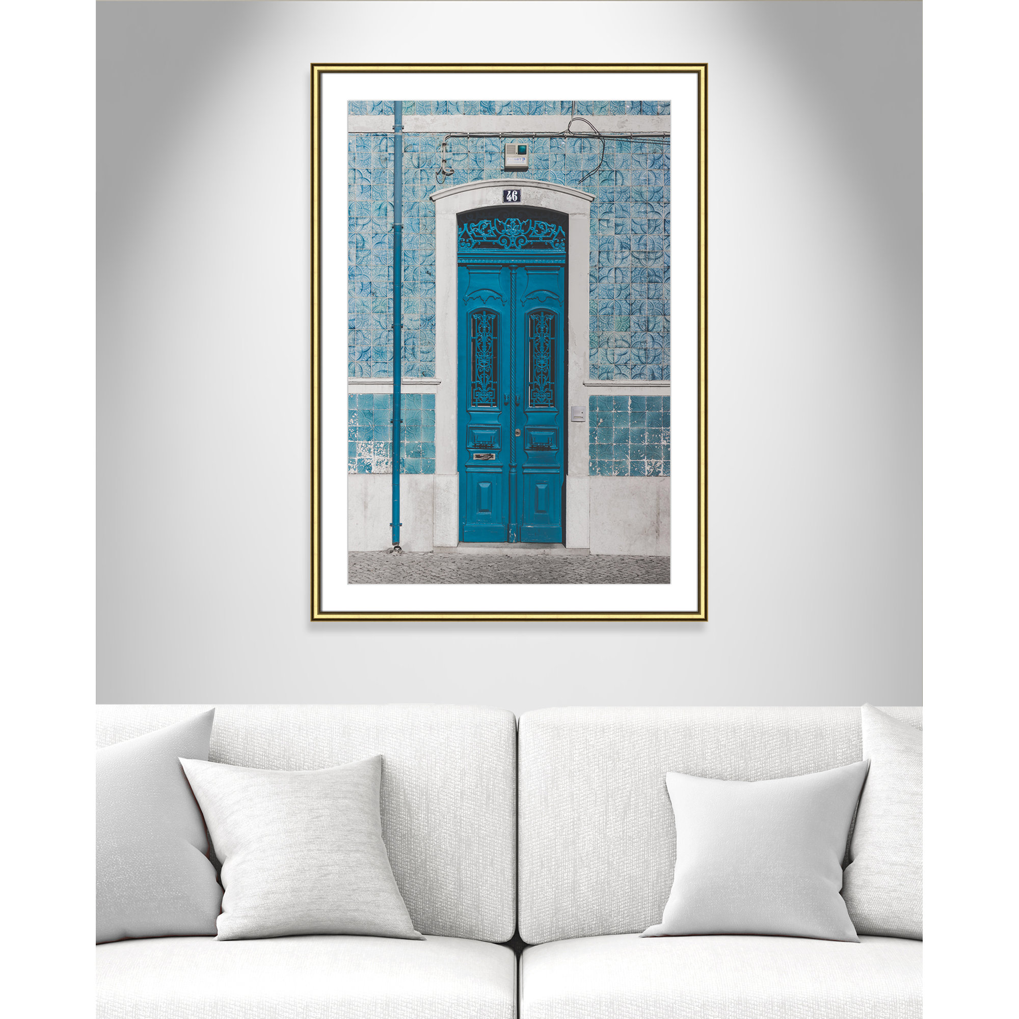 Blue Door Of Caldas De Rainha, Portugual by Catarina Carvalho, Gold, 42.75" H x 30.75" W x 0.88" D