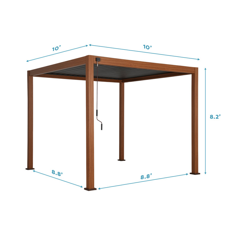Pergola Takasho 111S en chêne cerisier et aluminium avec lames orientables, Abri de garage en plastique x P 10 po