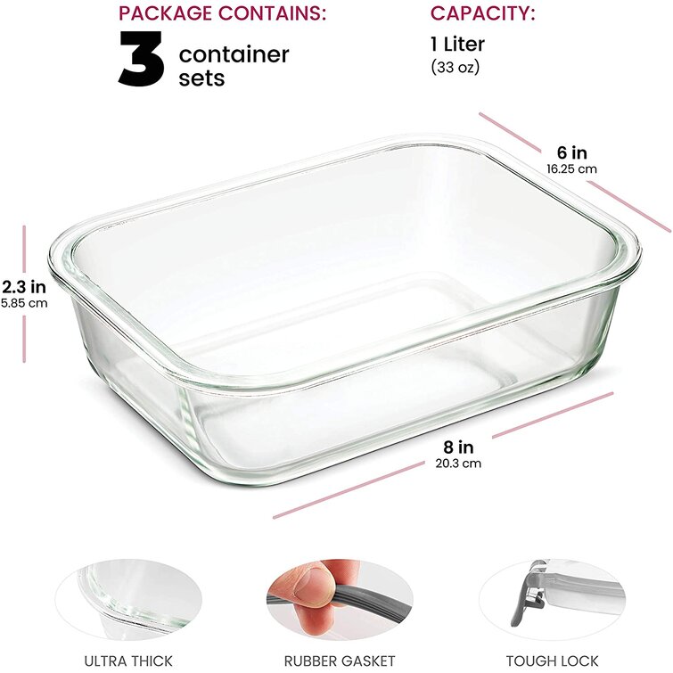 1 & 2 & 3 Compartment Glass Meal Prep Containers (3 Pack, 35 oz) - Glass  Food Storage Containers with Lids, Glass Bento Box Containers, Portion