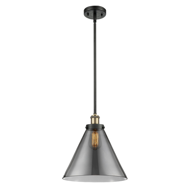 Luminaire suspendu conique à 1 lumière Gelinas, Laiton antique noir, DEL, Plaqué couleur fumée