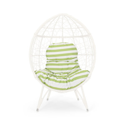 Chaise Teardrop - Élégante chaise longue d'extérieur avec coussin blanc et coussin abstrait, faux, mesurant 31,53 po X 38,5 po 56,74 po, conception en forme de goutte d'eau, cadre en fer imperméable