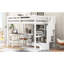 Lit mezzanine double blanc avec bureau en forme de L, tiroirs multifonctionnels, armoire et escalier de rangement avec décoration pratique et peu encombrante