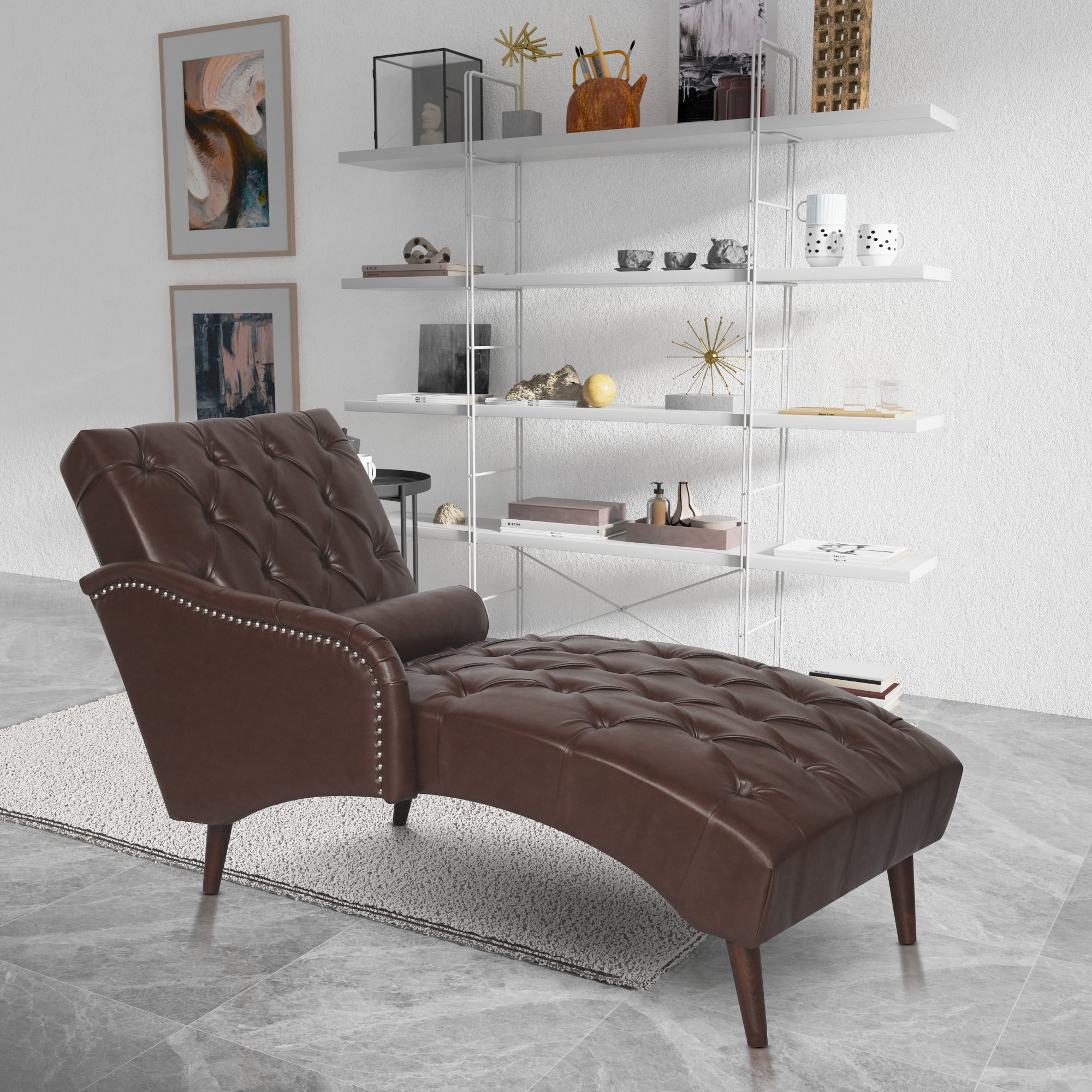 Mercer41 Luxurious Indoor Chaise Lounge Arm Chair Premium PU Leather