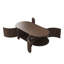 Table basse ovale cannelée avec rangement pour le salon, bois d'hévéa massif, 1 tablette et 2 portes de rangement ouvertes, noyer, 47 po-1434738120