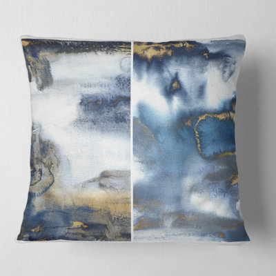 Dark Blue and Gold Abstract Waves I - Modern Printed Pillow