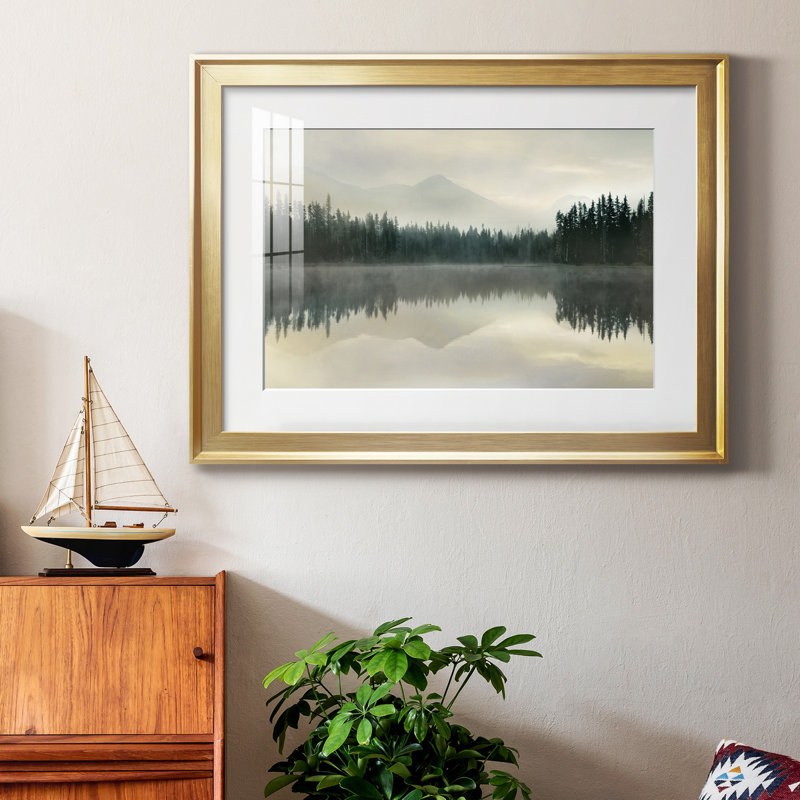 " Jade Reflection ", Gold Framed, 22.5" H x 30.5" W x 1" D, White