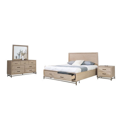 Ensemble de chambre avec grand lit 5 pièces et miroir Rozie, brun clair / chêne