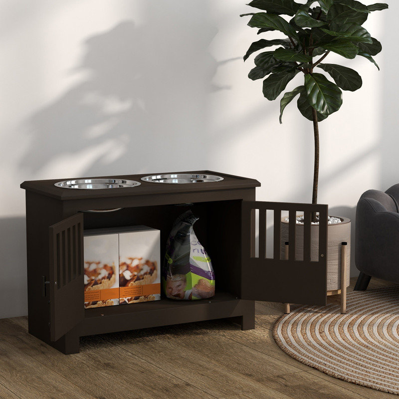 Station d'alimentation pour chien surélevée avec armoire de rangement 37L PawHut